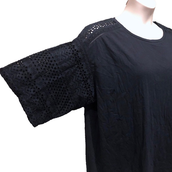 (NWT) Lauren Ralph Lauren Women's Navy Crew Neck Crochet Sleeve Top Plus Size - Picture 5 of 12